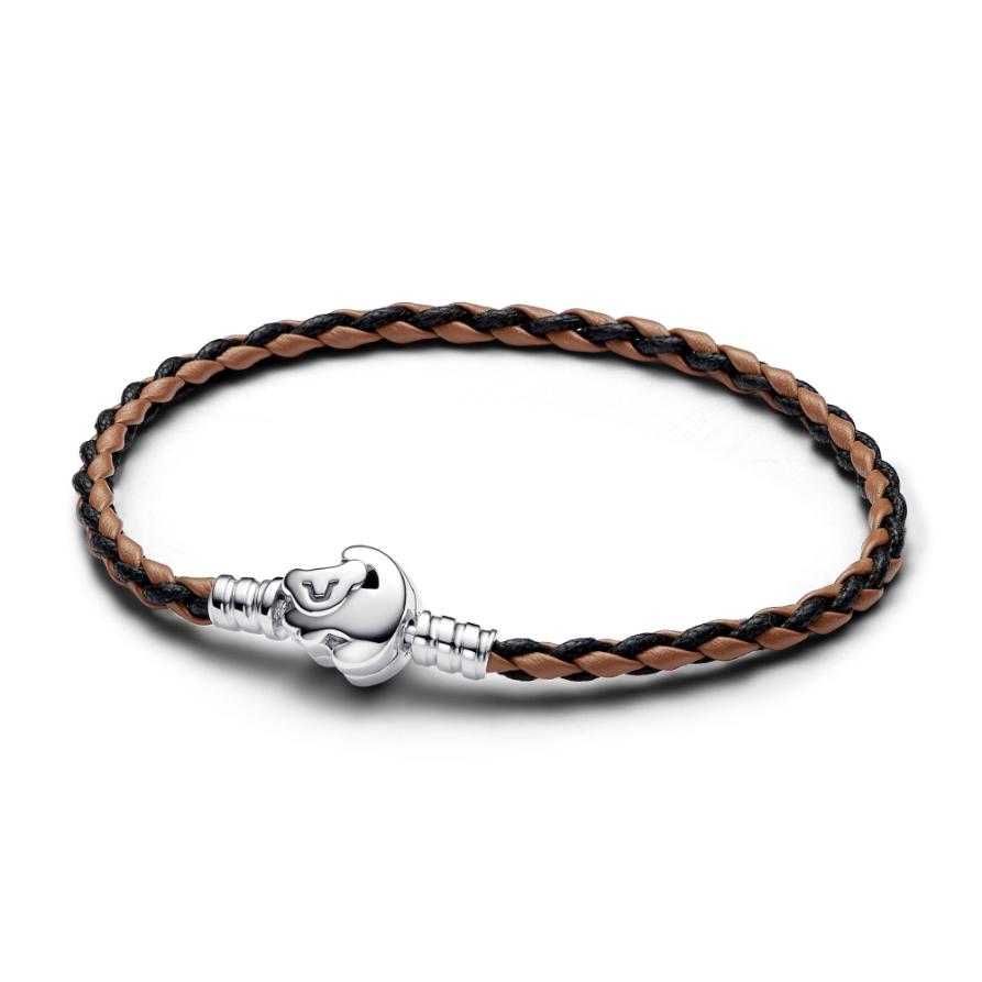 

Браслет Disney The Lion King Clasp Pandora Moments Braided Leather Bracelet, стерлинговое серебро