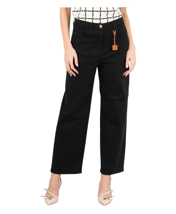 

Хлопковые джинсы с высокой талией и широкими штанинами Elisabetta Franchi, черный