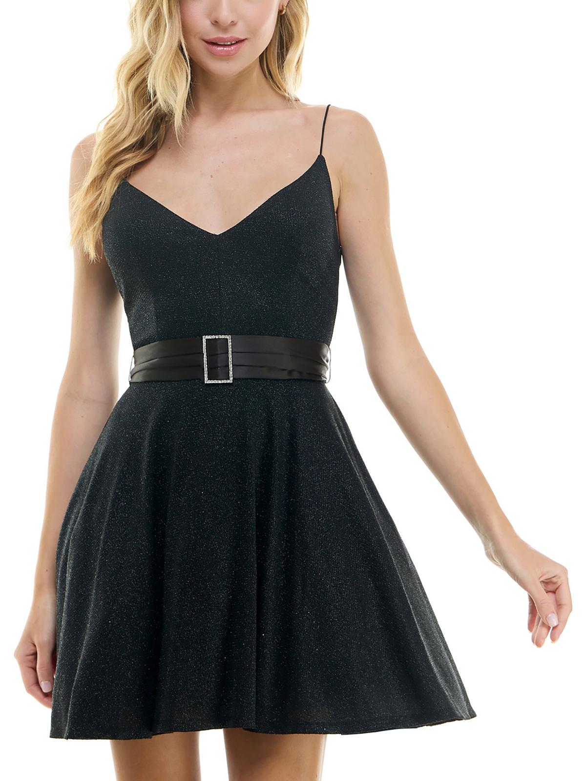 

Платье Juniors Womens Metallic Polyester Fit & Flare Dress City Studio, черный