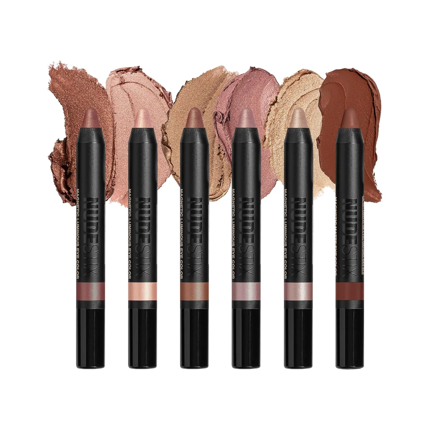 Набор Nudestix Nude Beach из 6 карандашей для век в матовых и сияющих текстурах, оттенки nude, bronze и rose gold, в коллекционной жестяной коробке, Nudity, Pink Seychelles, Rustic Grotto, Burnish, Praia, Maroon'd — фото 2