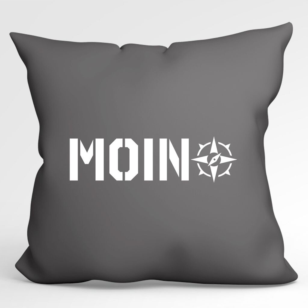 

УРАА! Подушка Moin Compass с надписью декоративная наволочка без наполнения 40х40см Серая сталь с мотивом Северное сияние Hellweg Druckerei