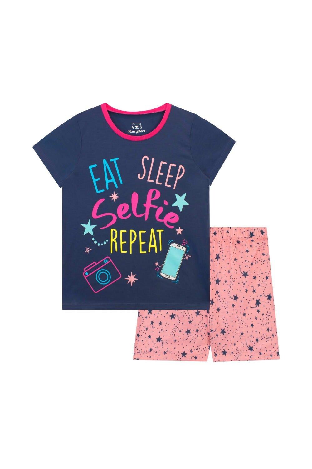 

Пижама с повторяющимся принтом Eat Sleep Selfie Harry Bear, розовый