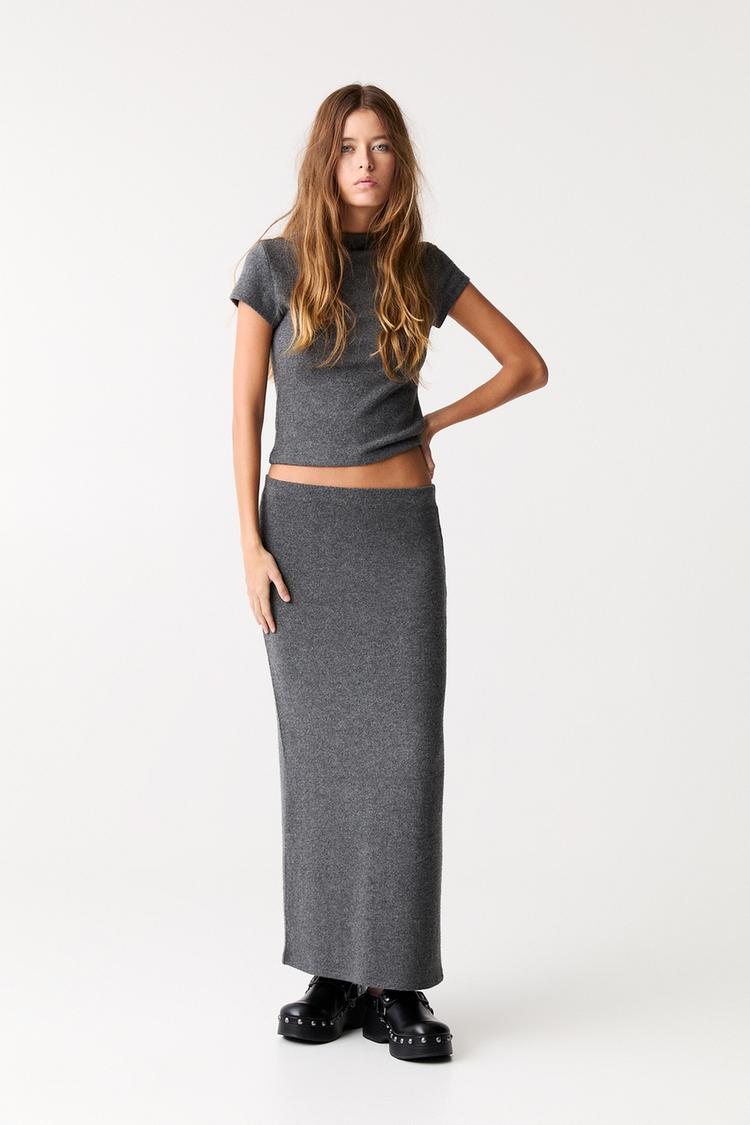 

Вязаная юбка миди Pull And Bear, серый