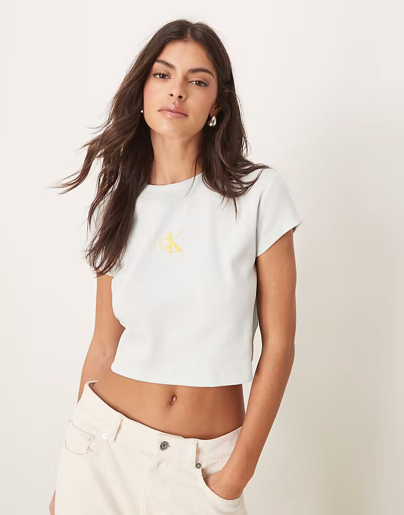 

Футболка Calvin Klein Jeans monologo baby в цвете шалфейно-зеленый