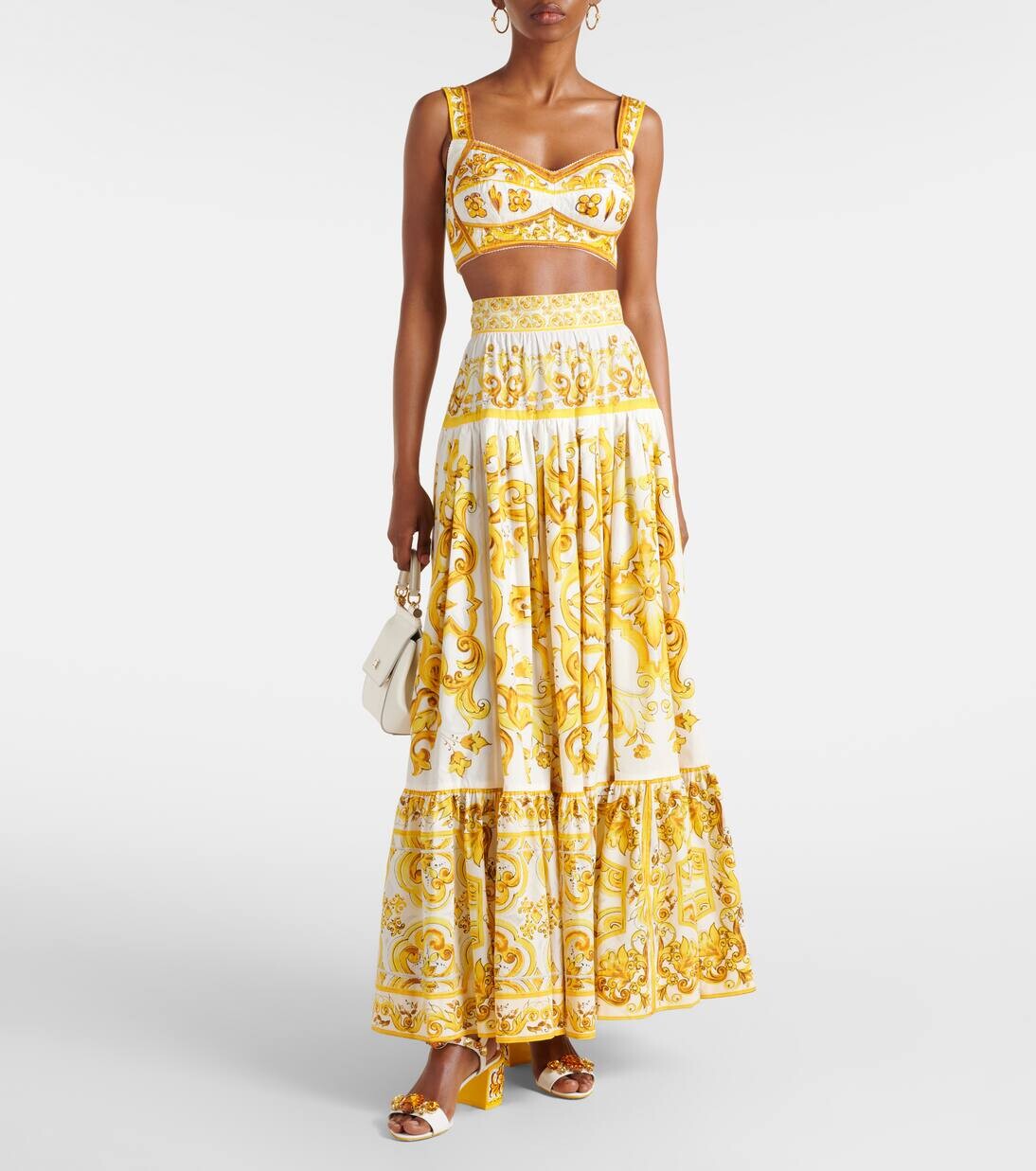 Укороченный топ из поплина майолика Dolce&Gabbana, цвет mix maiolica giallo — фото 2