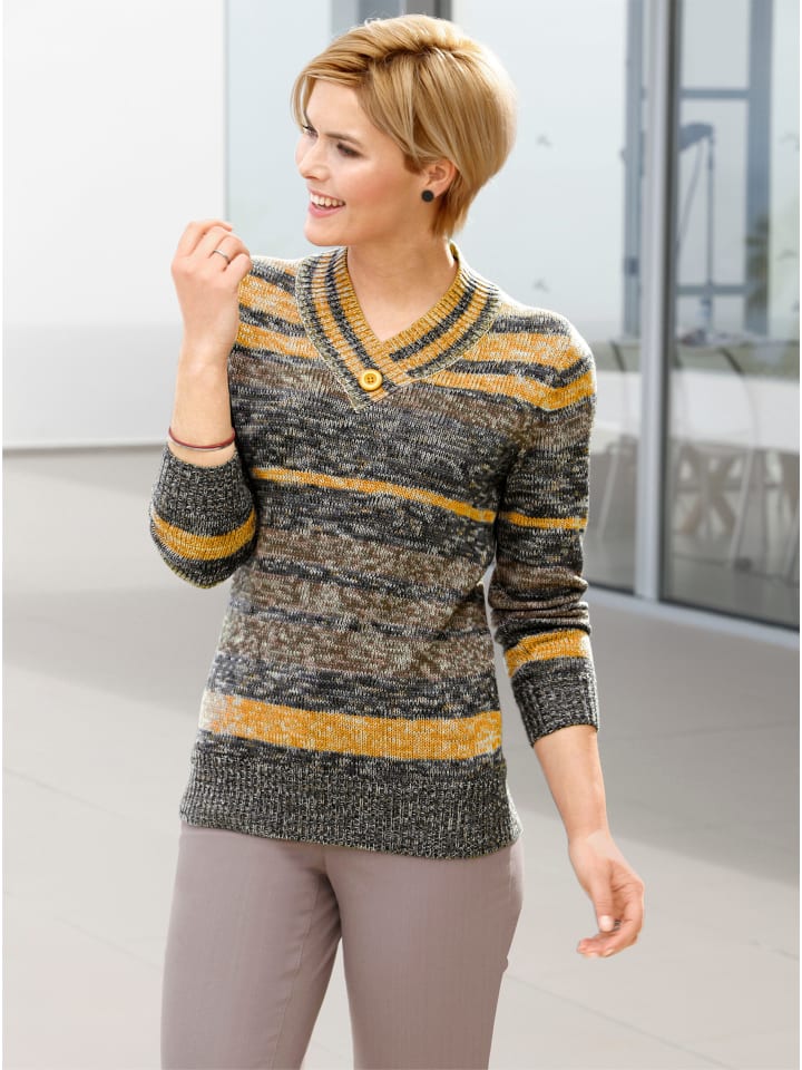 

Свитер с V-образным вырезом в полоску цвета карри и антрацита WITT WEIDEN