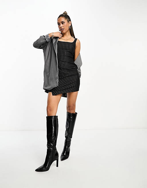 

Платье мини ASOS DESIGN с драпированной юбкой и полосатым швом