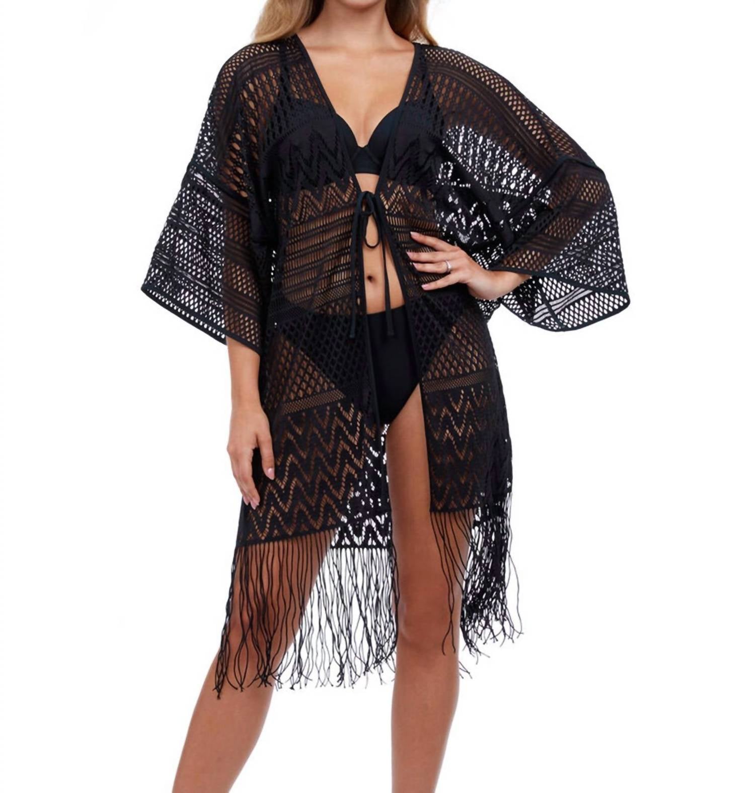 

Profile by Gottex Вязаное крючком платье-накидка с V-образным вырезом спереди, цвет «Тутти Фрутти», черный