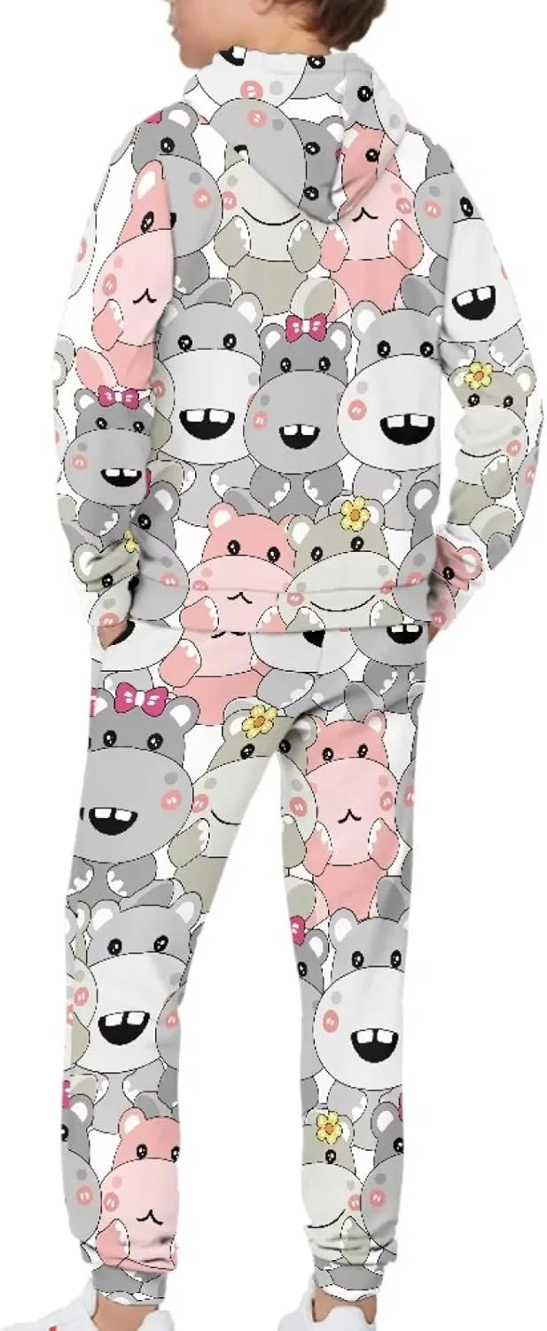 Детский спортивный костюм из толстовки и джоггеров YECARYPOD, Cartoon Hippo — фото 4