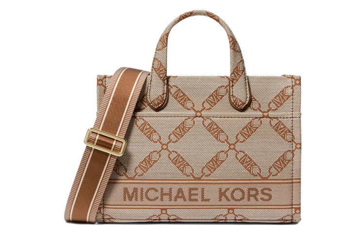 

MICHAEL KORS Сумка-шоппер из ткани Джиджи малого размера женская бежевая с коричневой кожаной отделкой