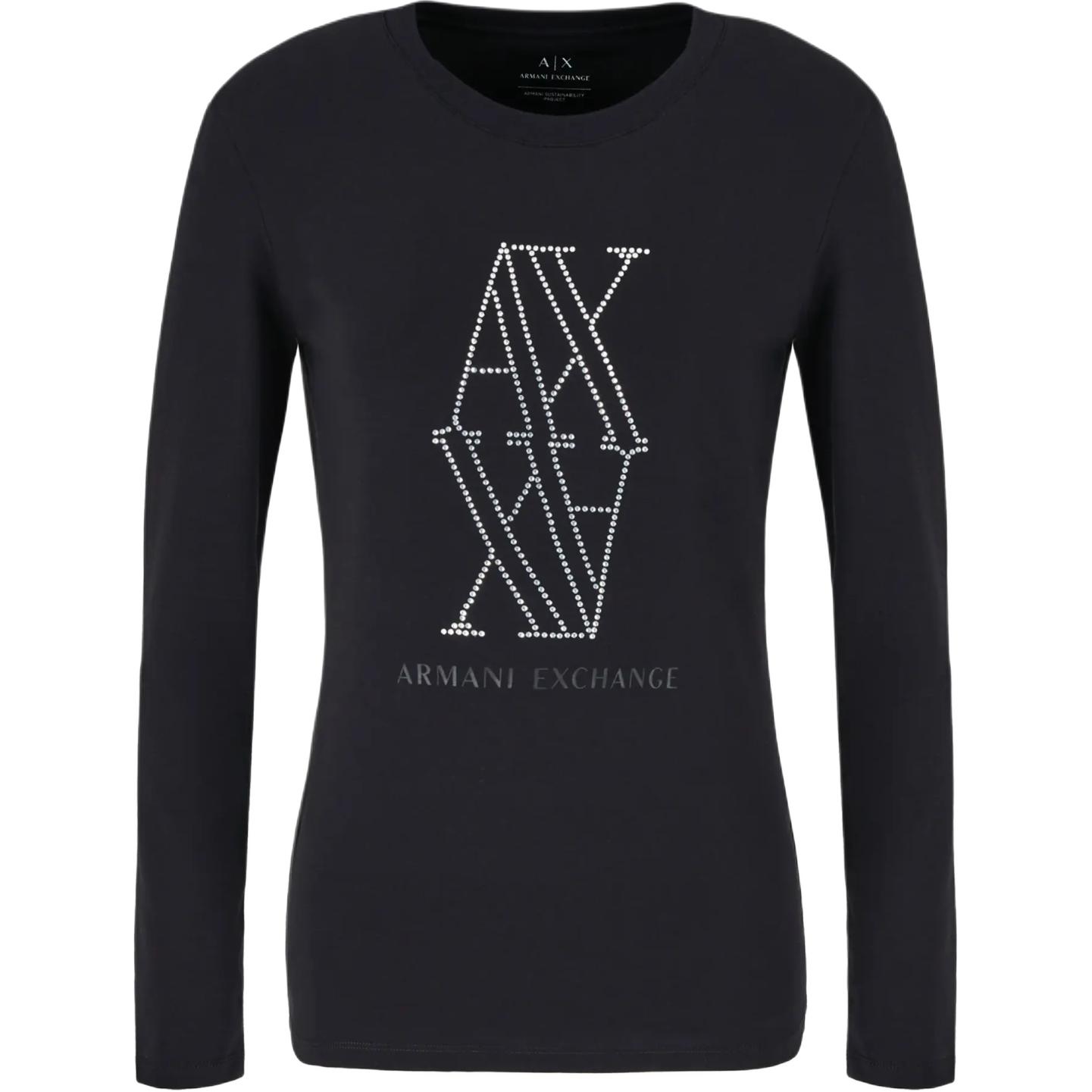

Футболка с логотипом ARMANI EXCHANGE, украшенная стразами, черная