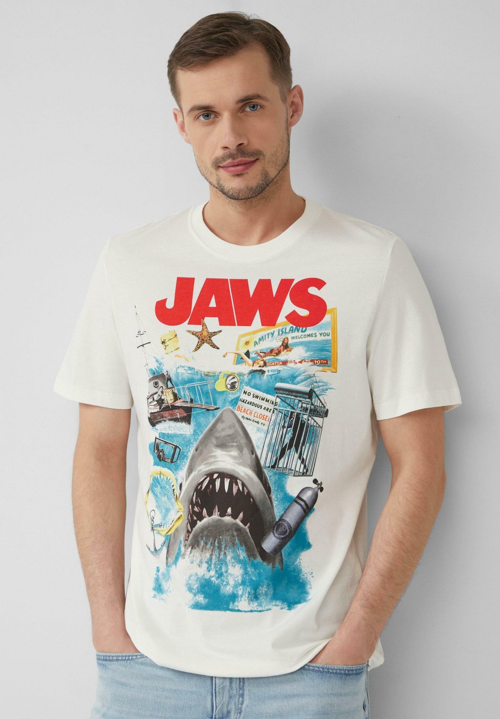 

Футболка с принтом MIT JAWS s.Oliver, бежевый