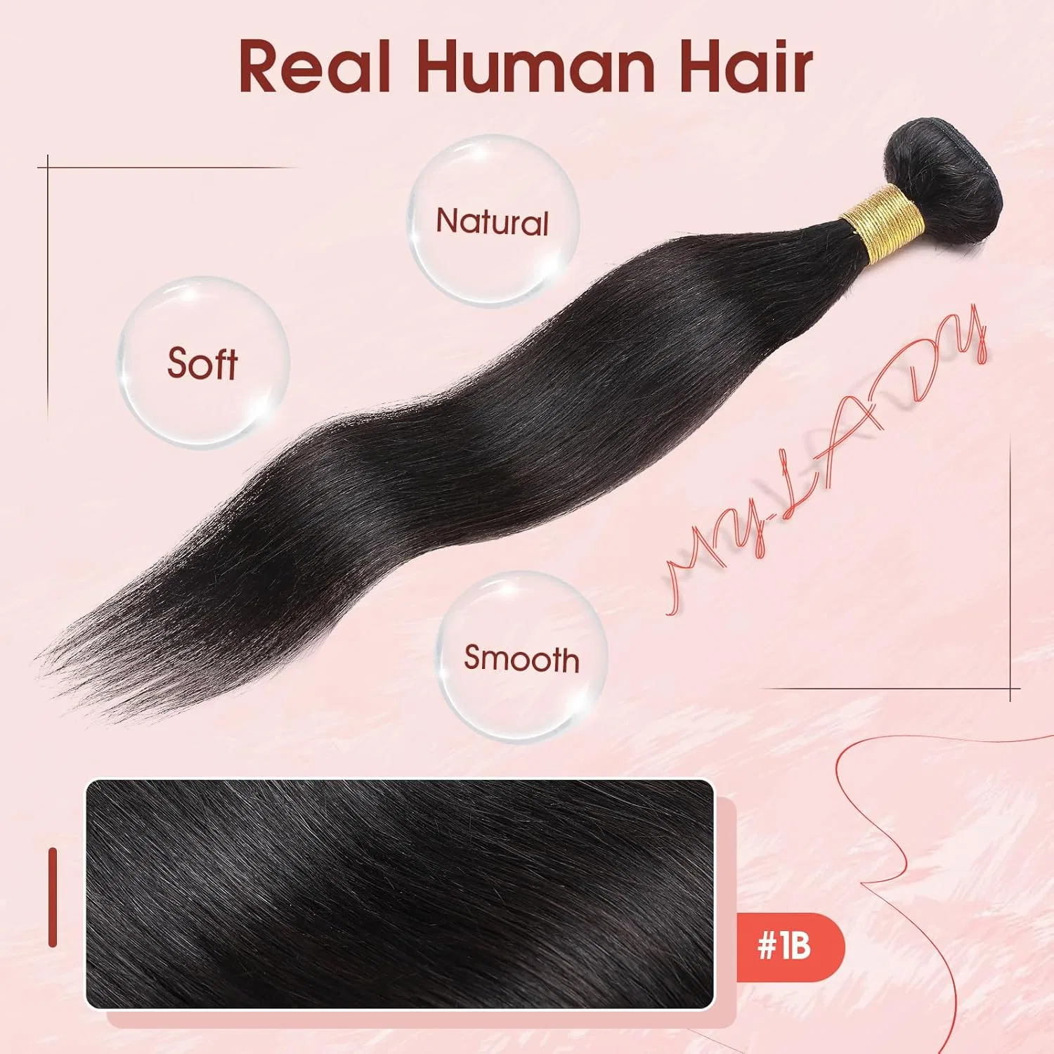 Наращивание волос MY-LADY Weft Real Hair Double Weft Extensions 40 см, 100 г My-Lady, 1B Natural Black — фото 4