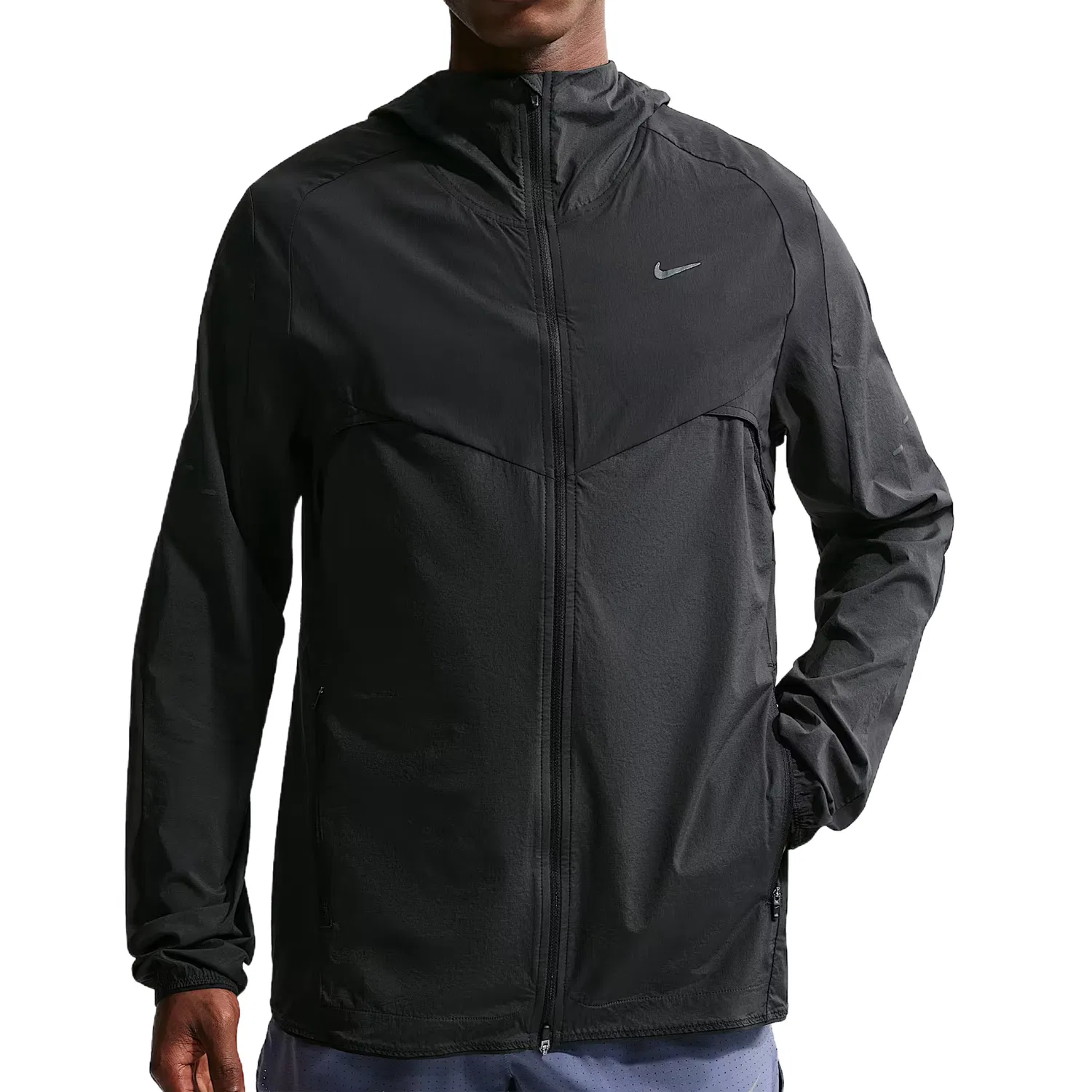 Куртка для бега мужская Black/Gray Black/Black с капюшоном Nike