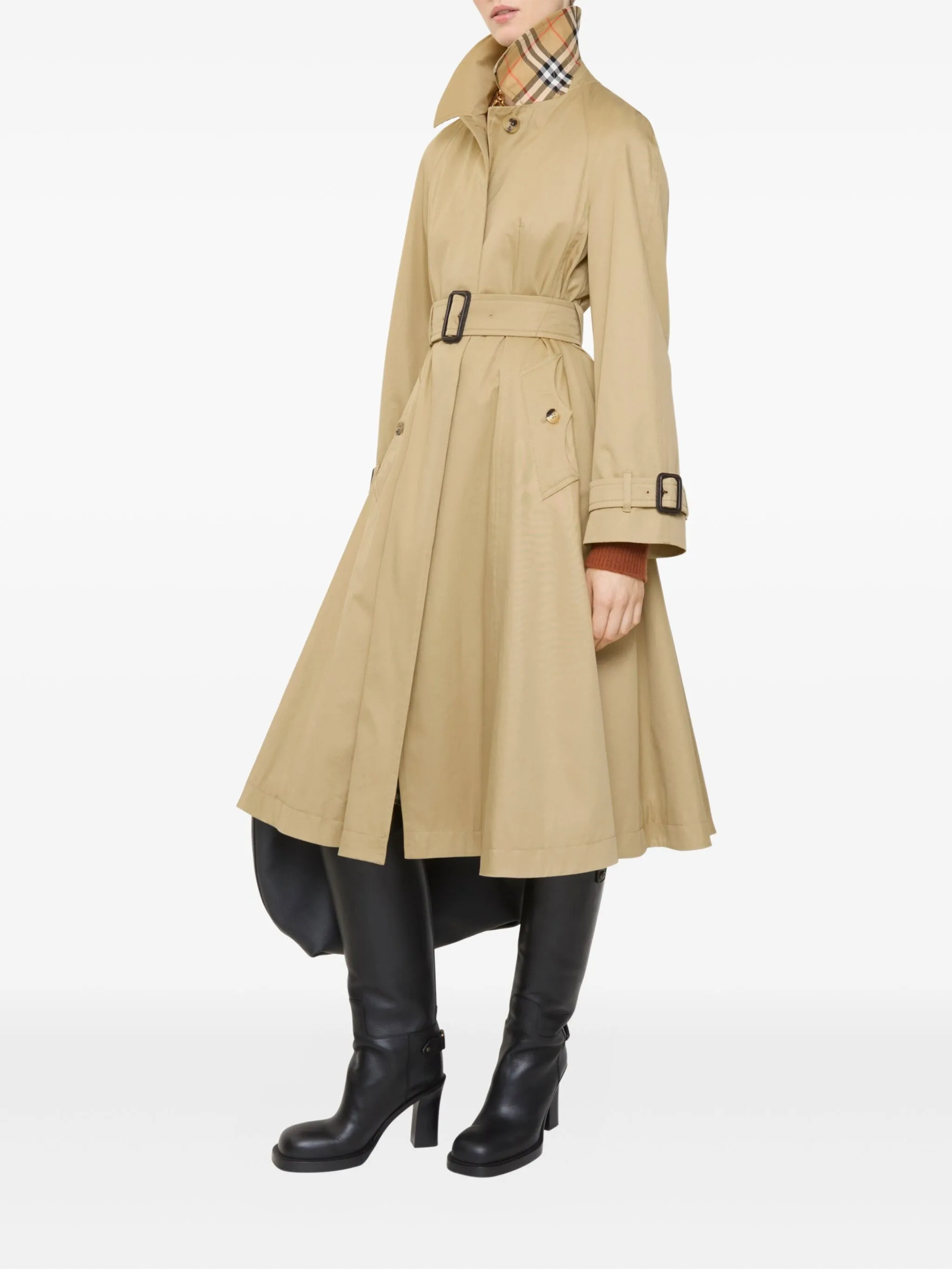 Пальто Габардиновое Burberry, наружный материал хлопок/кожа, бежевый — фото 3