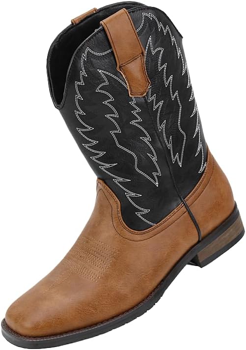 

Мужские вестерн-ботинки Santimon с квадратным носком, на застежке-пулл, классические, формальные, для повседневной носки и верховой езды, коричневый