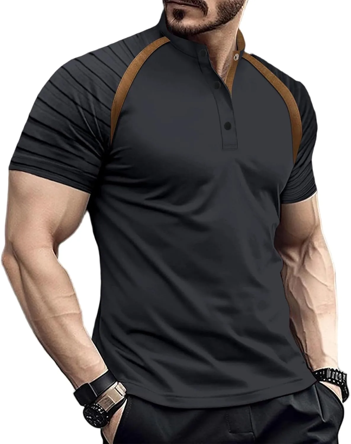 

Мужская повседневная рабочая футболка Henley с коротким рукавом Slim Fit, M-3XL WENKOMG1