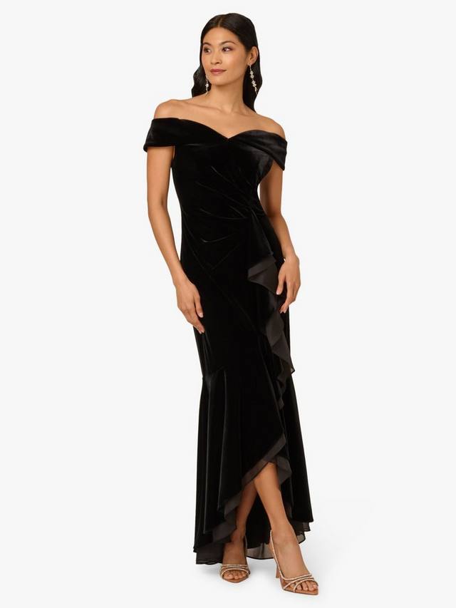 

Бардо бархатное платье-русалка с открытыми плечами Adrianna Papell, Black