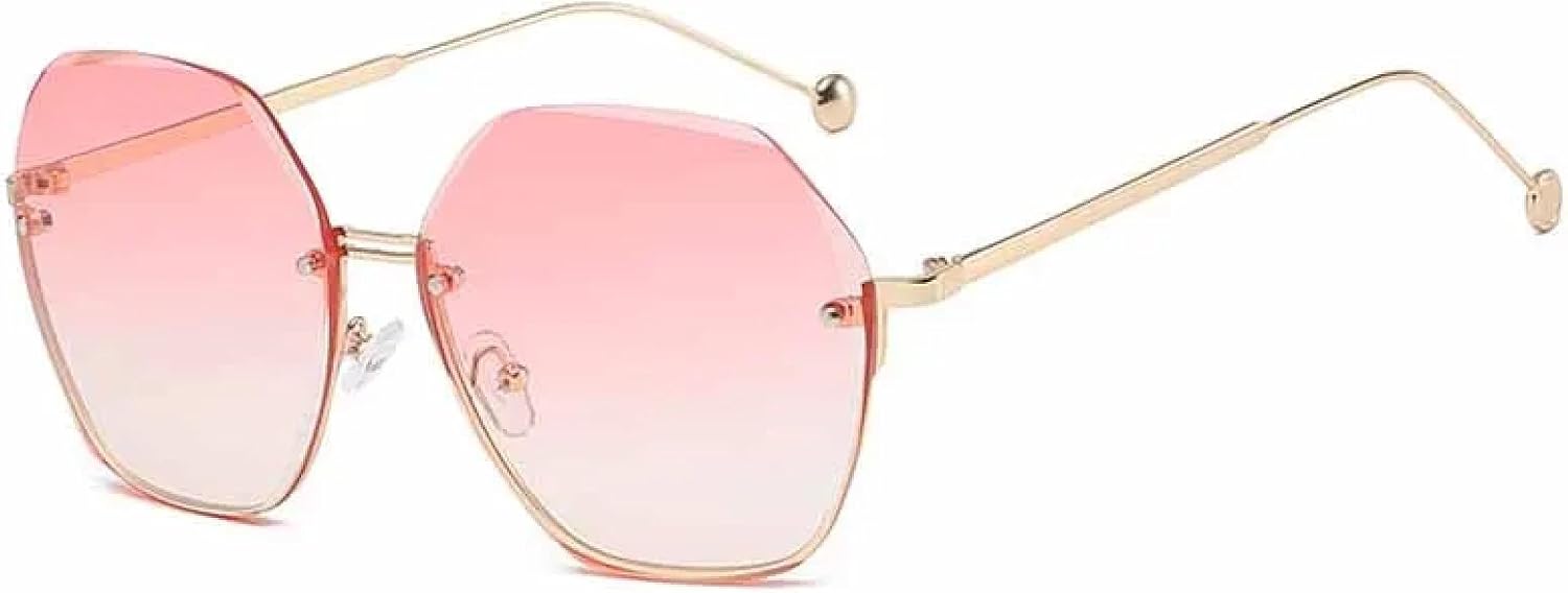 

Солнцезащитные очки без оправы, многоугольные, в стиле ретро, ​​классические, роскошные, для вождения и путешествий, с защитой от УФ-излучения UV400 TKKTLLT, Gold Gradient Pink