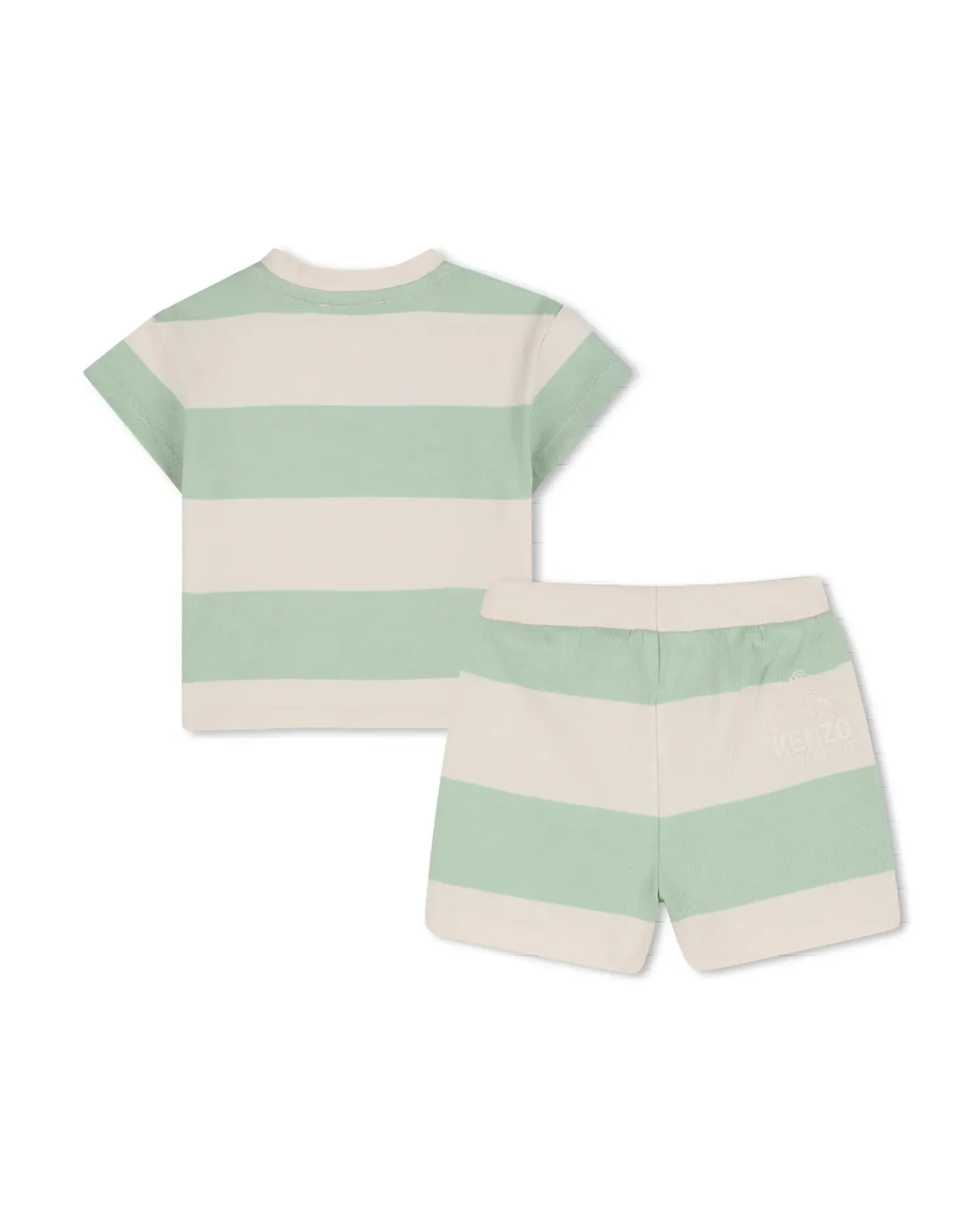 Детский комплект с коротким рукавом в полоску из хлопка Kenzo Kids, зеленый — фото 3