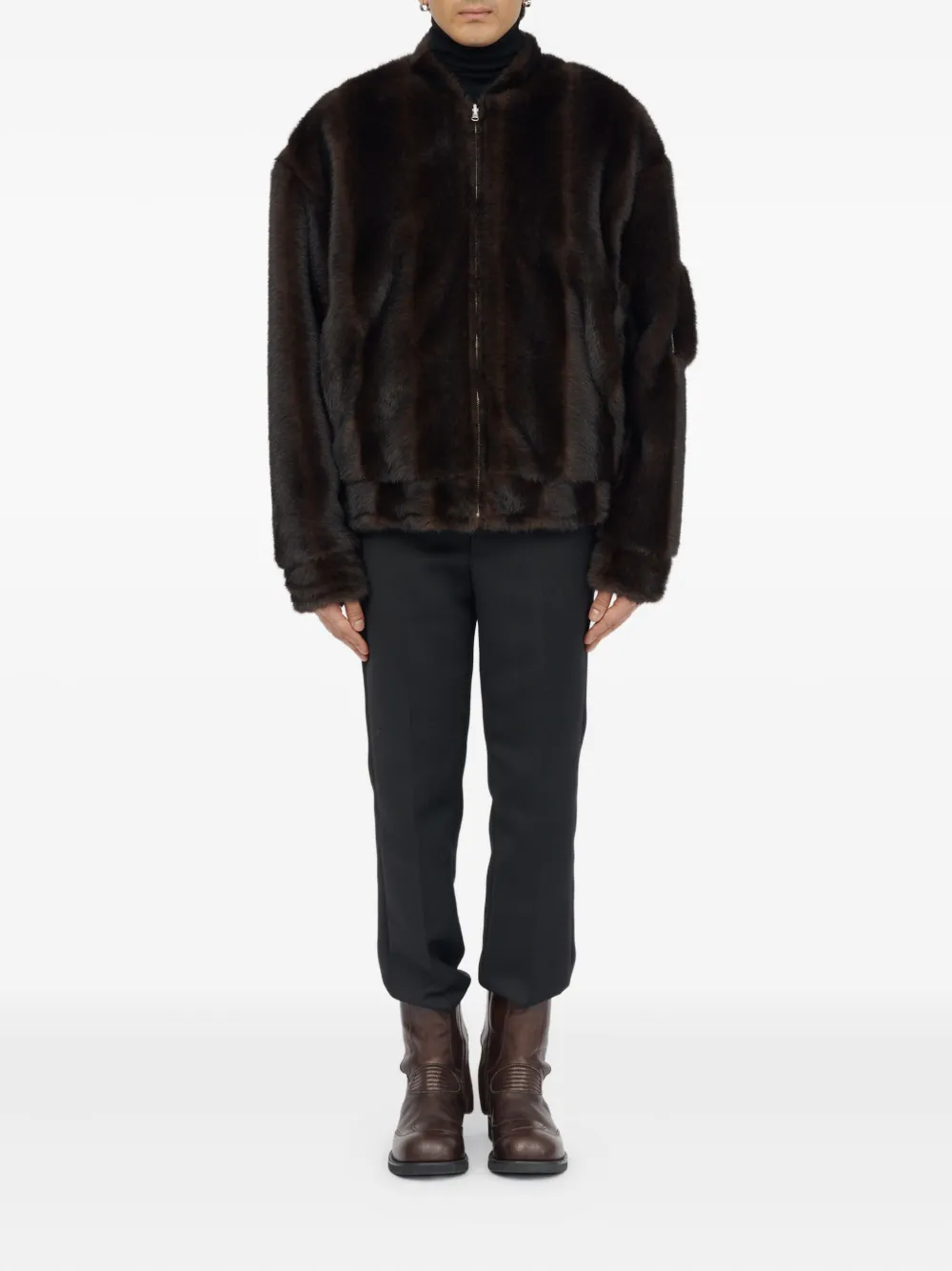 Бомбер из искусственного меха на молнии MM6 Maison Margiela, коричневый — фото 2