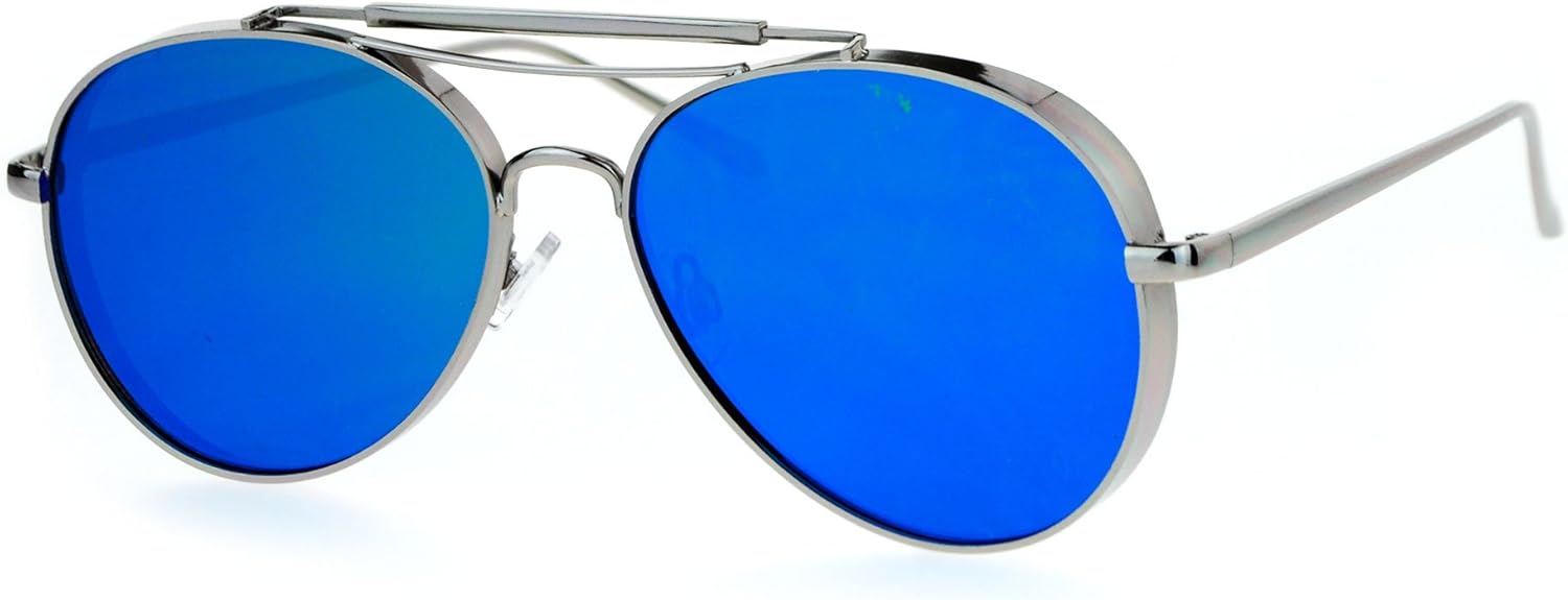 

Солнцезащитные очки-авиаторы унисекс JuicyOrange, круглую оправу, плоские металлические линзы, плоские зеркальные линзы, защита от УФ-излучения UV 400, Silver (Teal Mirror)