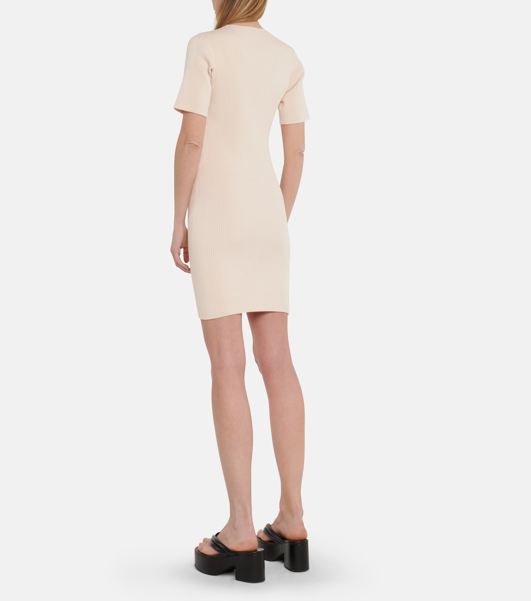 Мини-платье из хлопковой смеси с ребристой вязкой Stella McCartney, Oat — фото 3