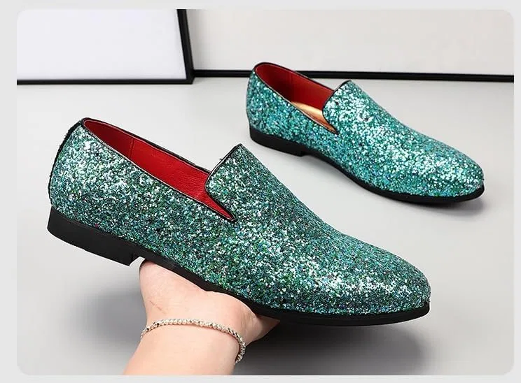 Лоферы из блестящей кожи мужские, на плоской подошве, синий SayfuR — фото 2