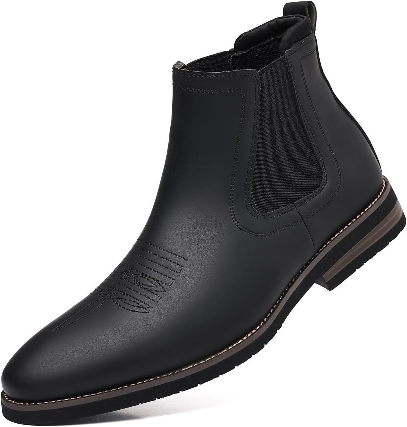 

Мужские ковбойские ботинки DADAWEN с квадратным носком, челси, западного стиля, на каждый день, ретро, ботинки до щиколотки, черный