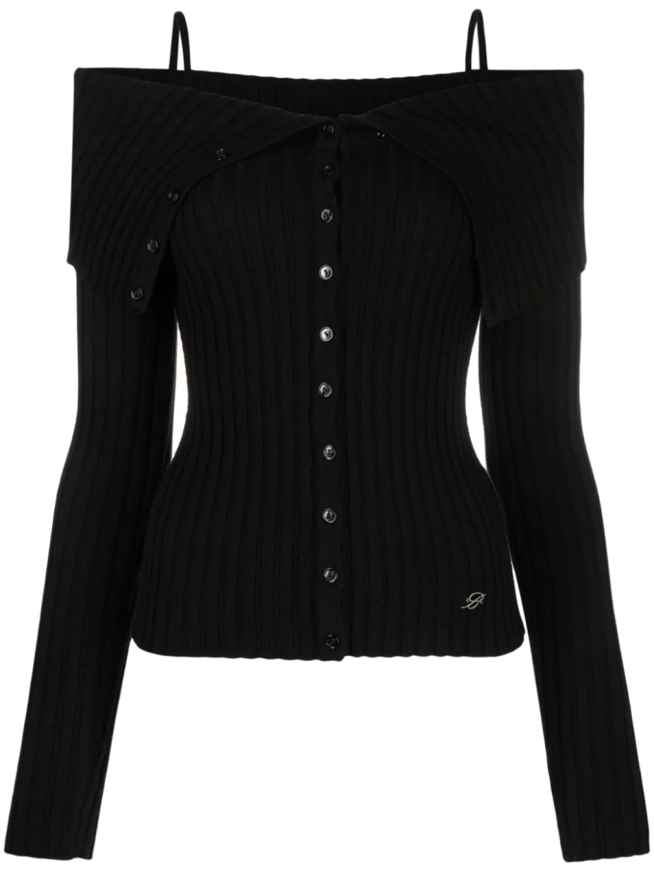 

Blumarine шерстяной кардиган в рубчик с открытыми плечами, черный