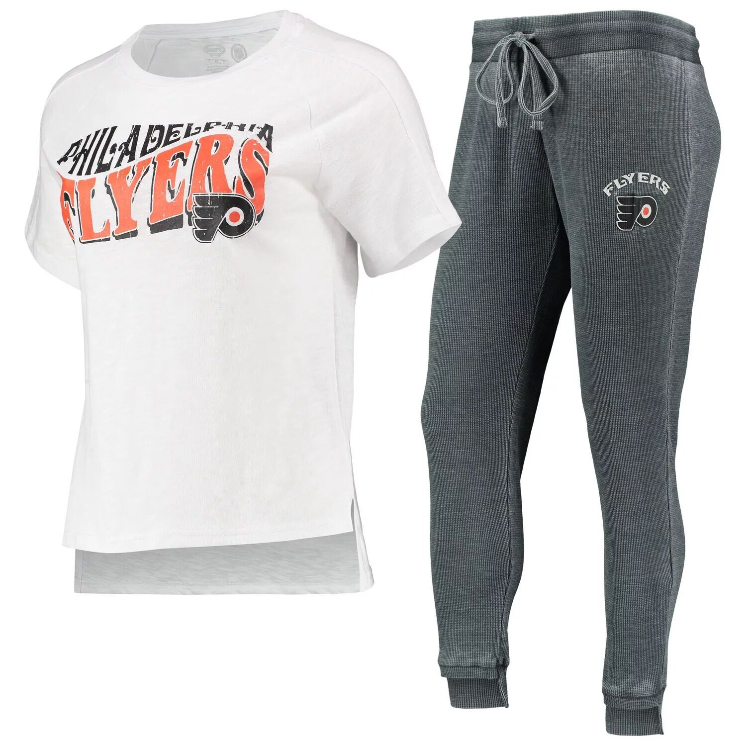 

Женская футболка Concepts Sport угольного/белого цвета с футболкой реглан и джоггерами для сна Philadelphia Flyers Resurgence Slub Burnout