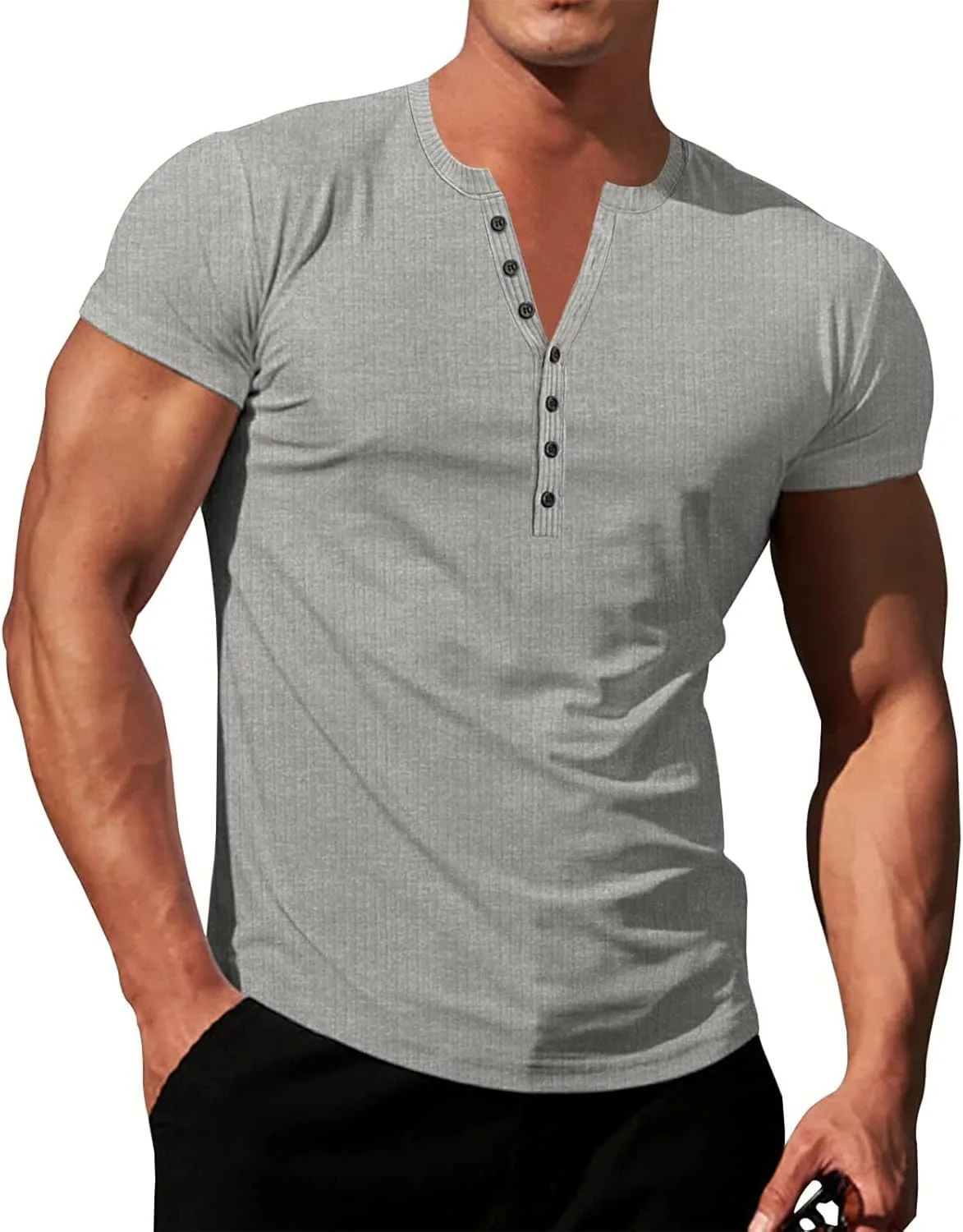 

Мужская футболка Henley с коротким рукавом и ребристой фактурой Slim Fit LCMTWX