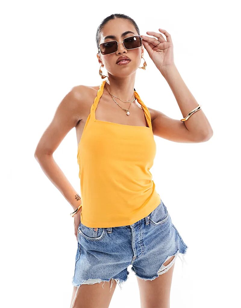 

Топ с завязками-халтер оранжевого цвета ASOS DESIGN
