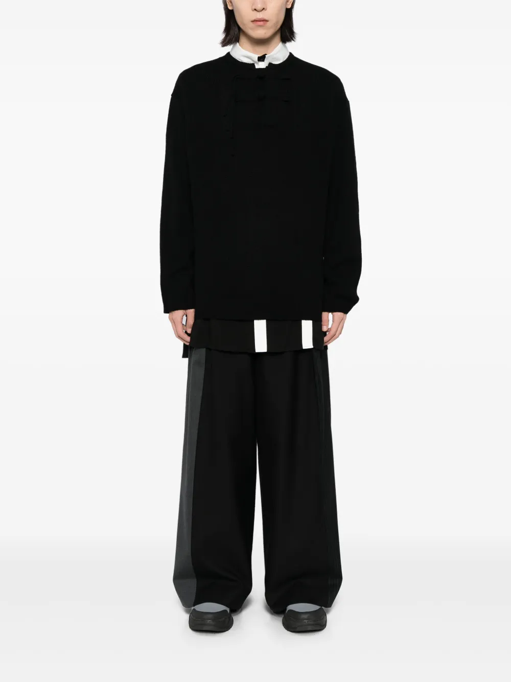 Шерстяной джемпер на пуговицах Yohji Yamamoto, черный — фото 2
