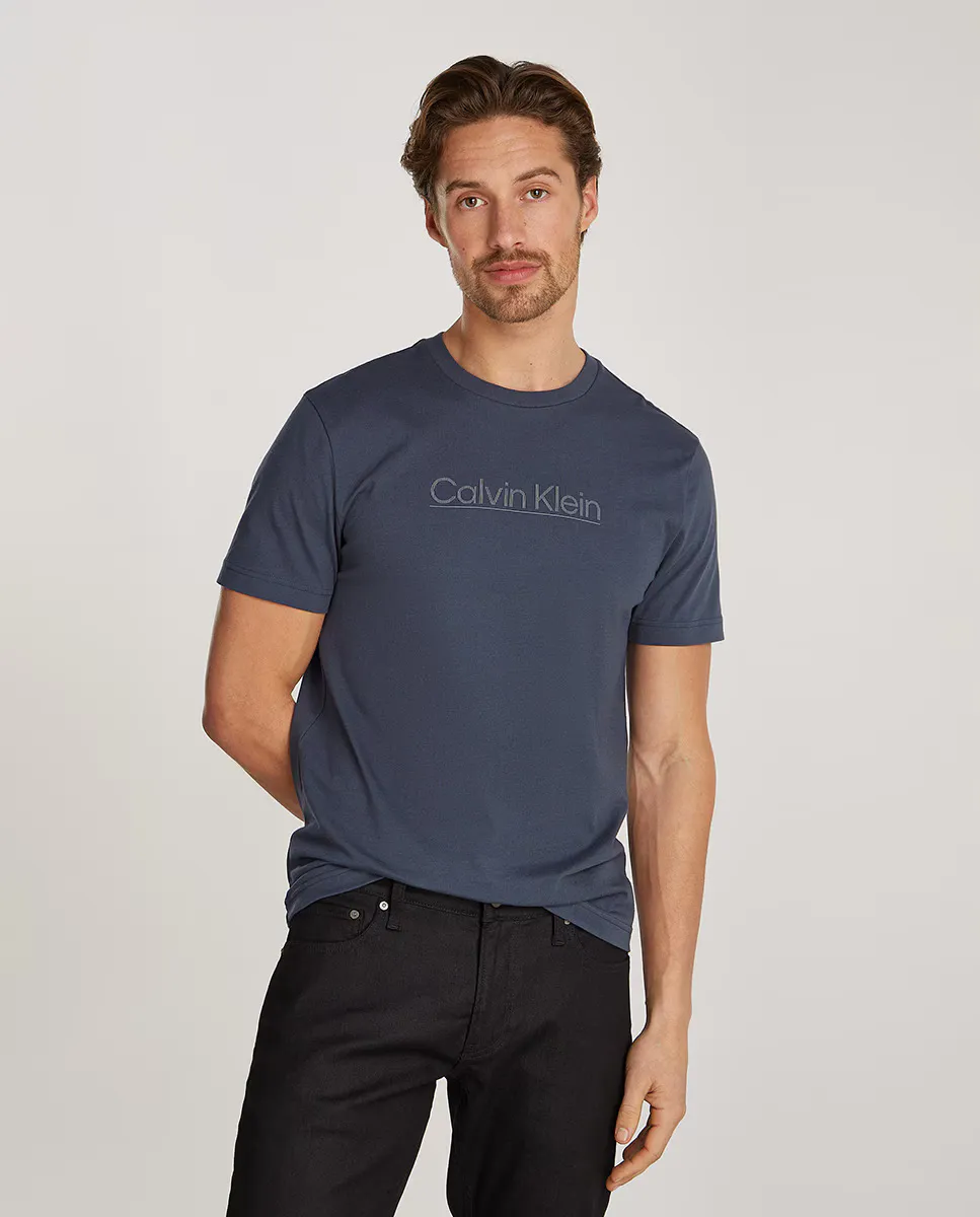 

Мужская футболка в полоску с логотипом Calvin Klein, темно-синий
