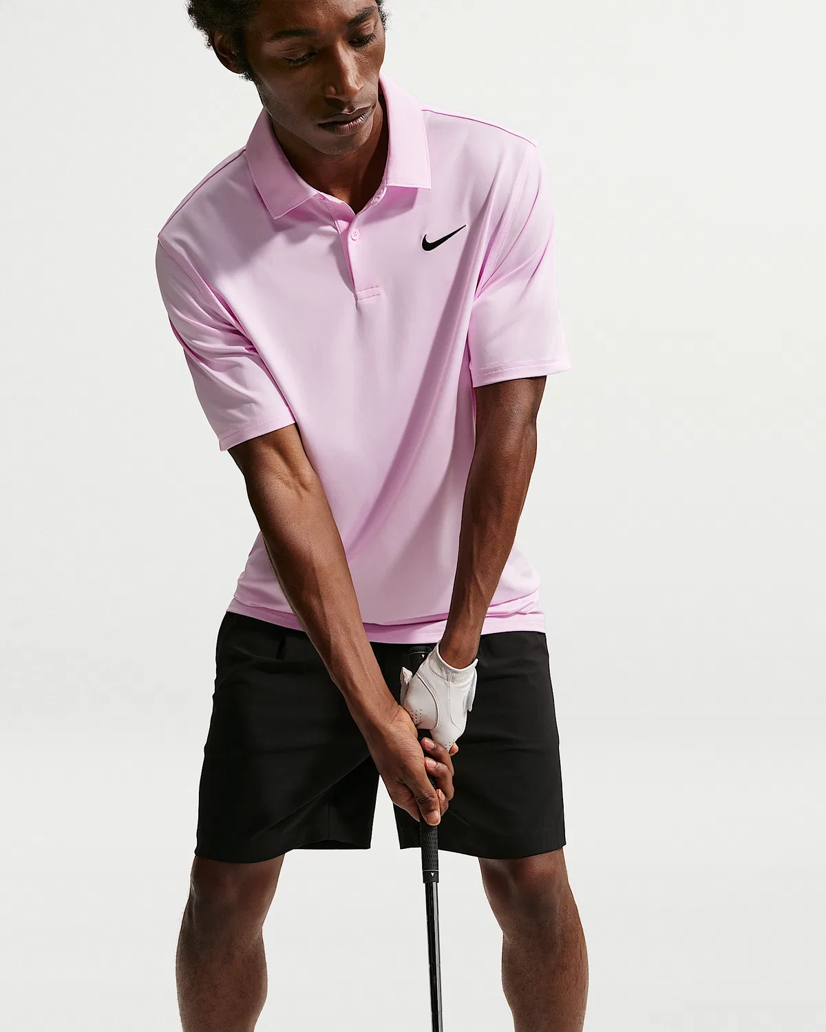 Мужское поло Nike Velocity Dri-FIT Chest Logo Golf, Pink Foam/Black — фото 3