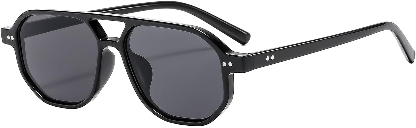 

Солнцезащитные очки YAMEIZE в стиле ретро для пилотов - для женщин и мужчин, классические, с двойной перемычкой, винтажные, с защитой от УФ-излучения UV400, квадратной формы, для вождения, Black Grey