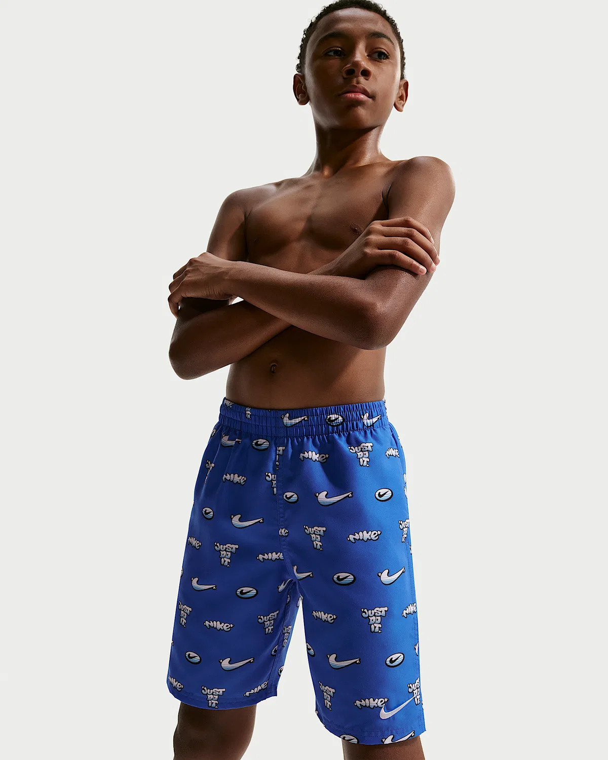 Детские (мальчиковые) плавки Nike Swim Breaker 7" с боксерской подкладкой, Blue Crystal/Blue Crystal/Blue Crystal/White — фото 4