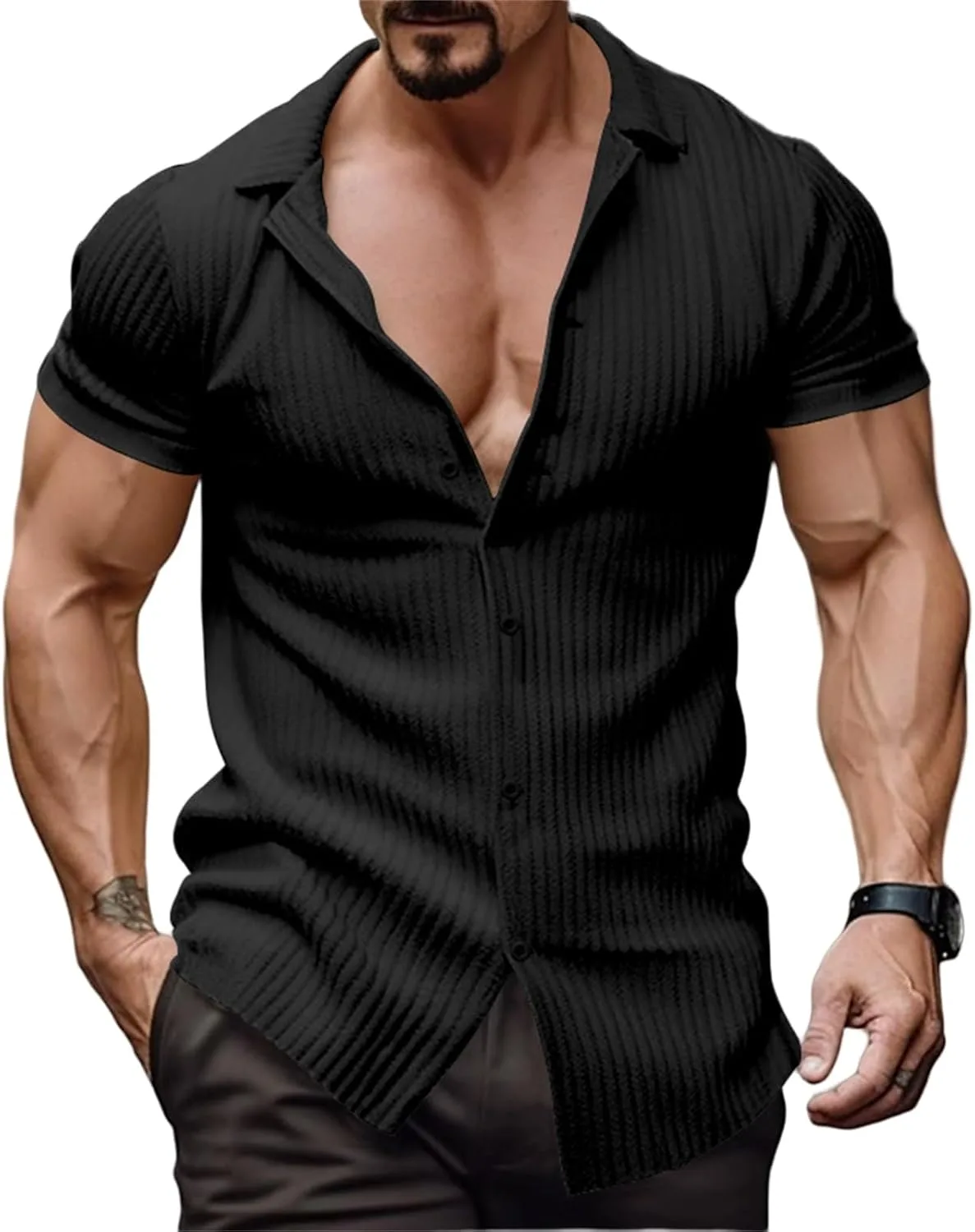 

Мужская вязаная рубашка на пуговицах с коротким рукавом KGKQHKQ