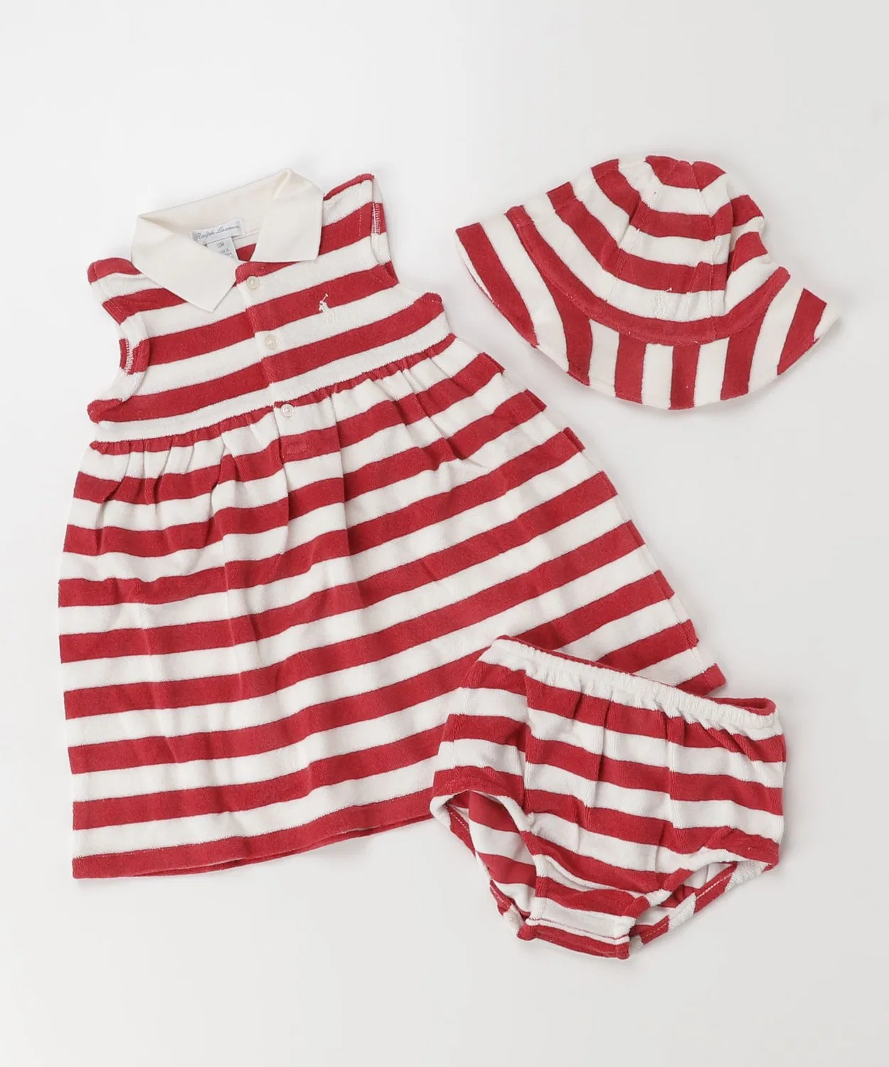 Комплект из платья, шляпы и шорт поло Ralph Lauren в полоску красный — фото 4