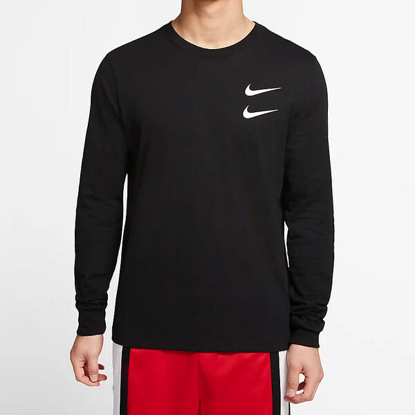 Футболка sportswear swoosh ls tee round neck long sleeves us edition black Nike, черный — фото 3