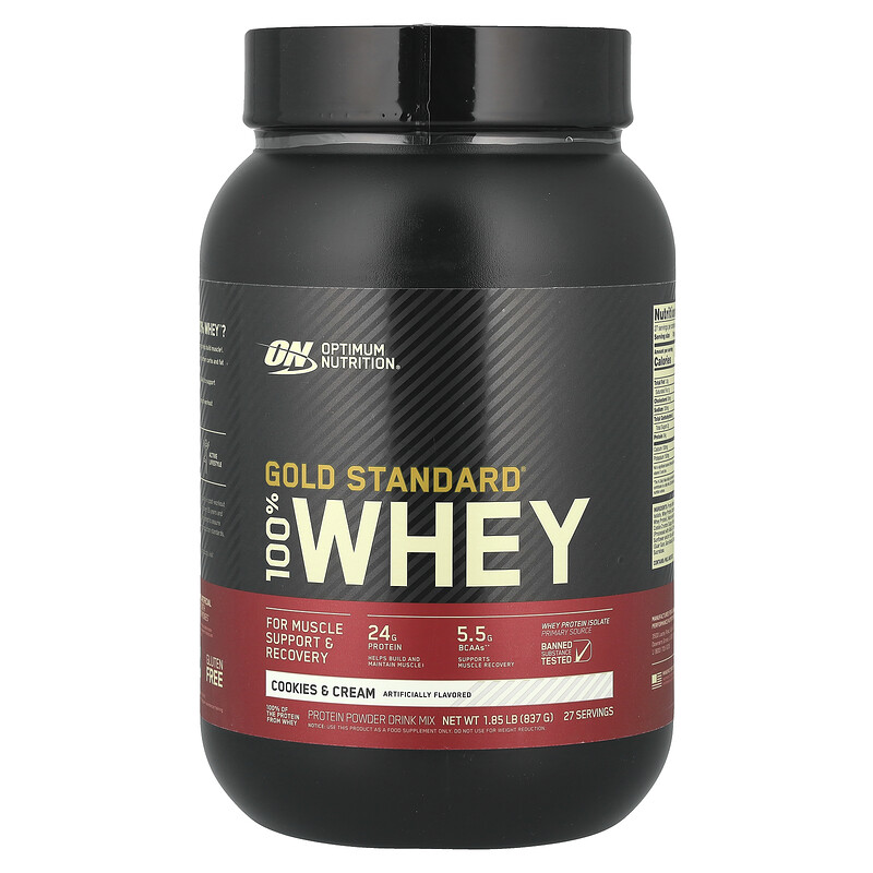 

Optimum Nutrition, Gold Standard 100% Whey, сыворотка со вкусом печенья и сливок, 837 г (1,84 фунта)
