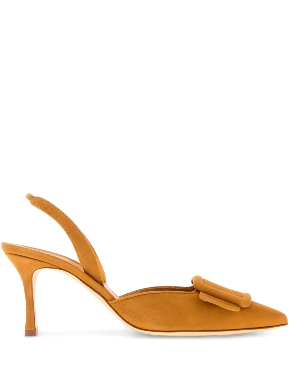 Туфли-лодочки на каблуке с пряжкой, каблук 70 мм, с открытой пяткой Manolo Blahnik, желтый