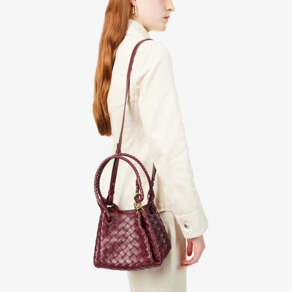 Маленькая сумка через плечо Bottega Veneta кожаная, бордовый — фото 2