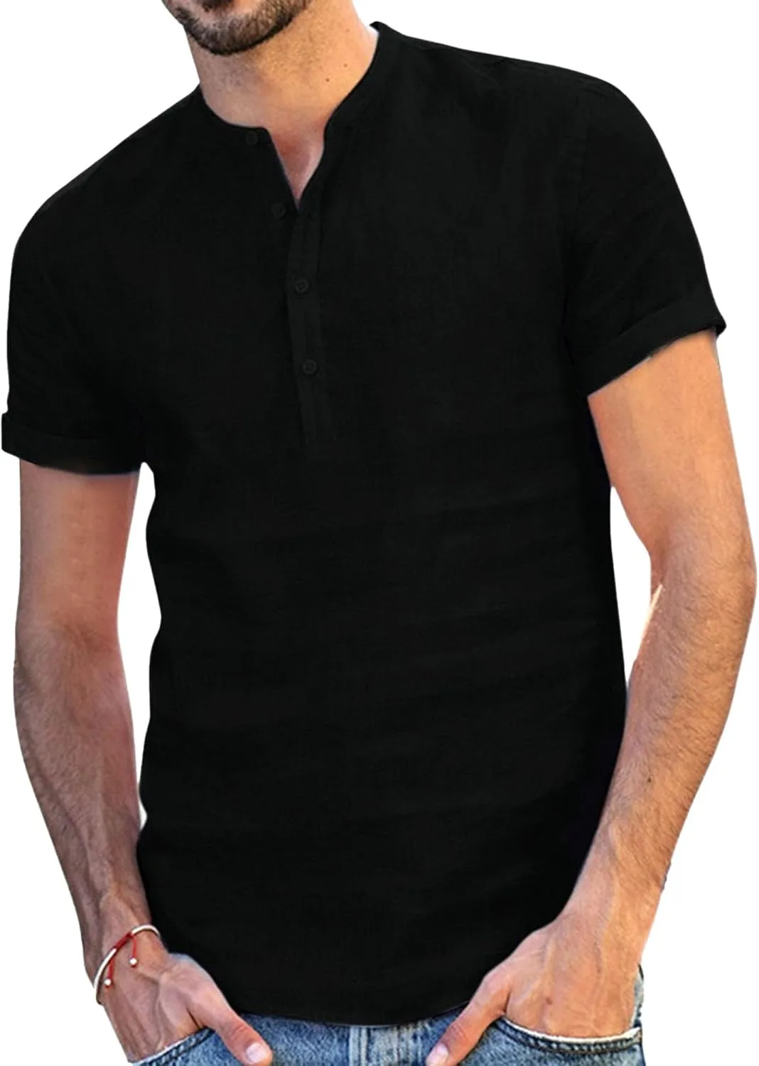 

Мужская футболка V-образного выреза из льняной смеси, дышащая и легкая Maiyifu-GJ