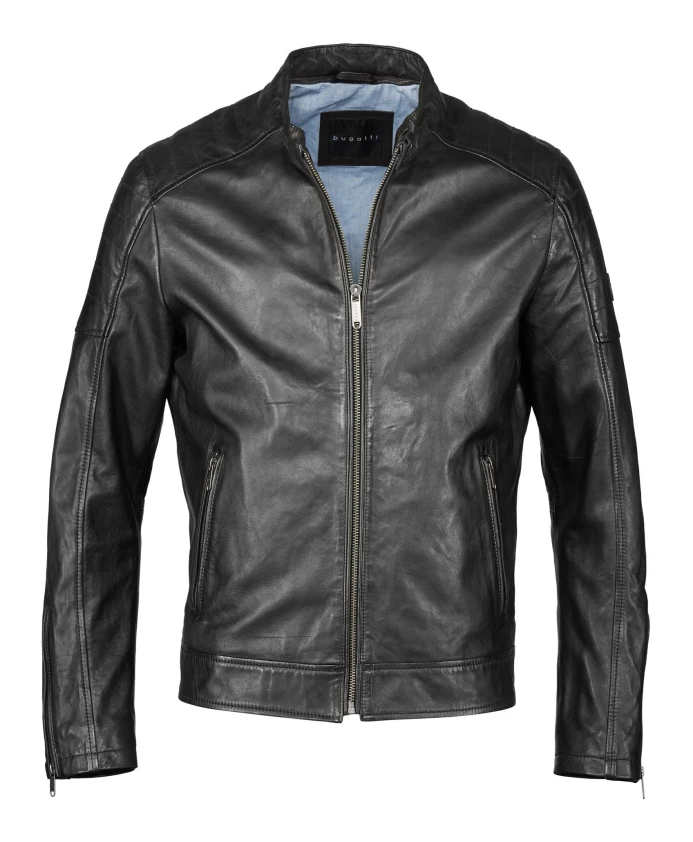 

Классическая кожаная куртка со стойкой. Bugatti, черный