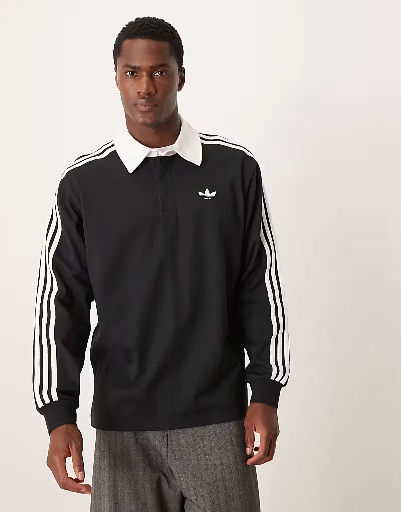 Поло Adidas Originals с тремя полосками и длинными рукавами, черный