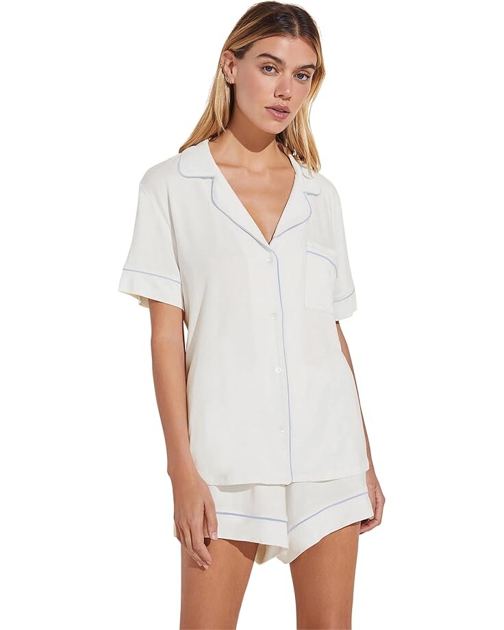 

Пижама Eberjey Gisele Relaxed Short PJ Set, цвет White/Ice Blue