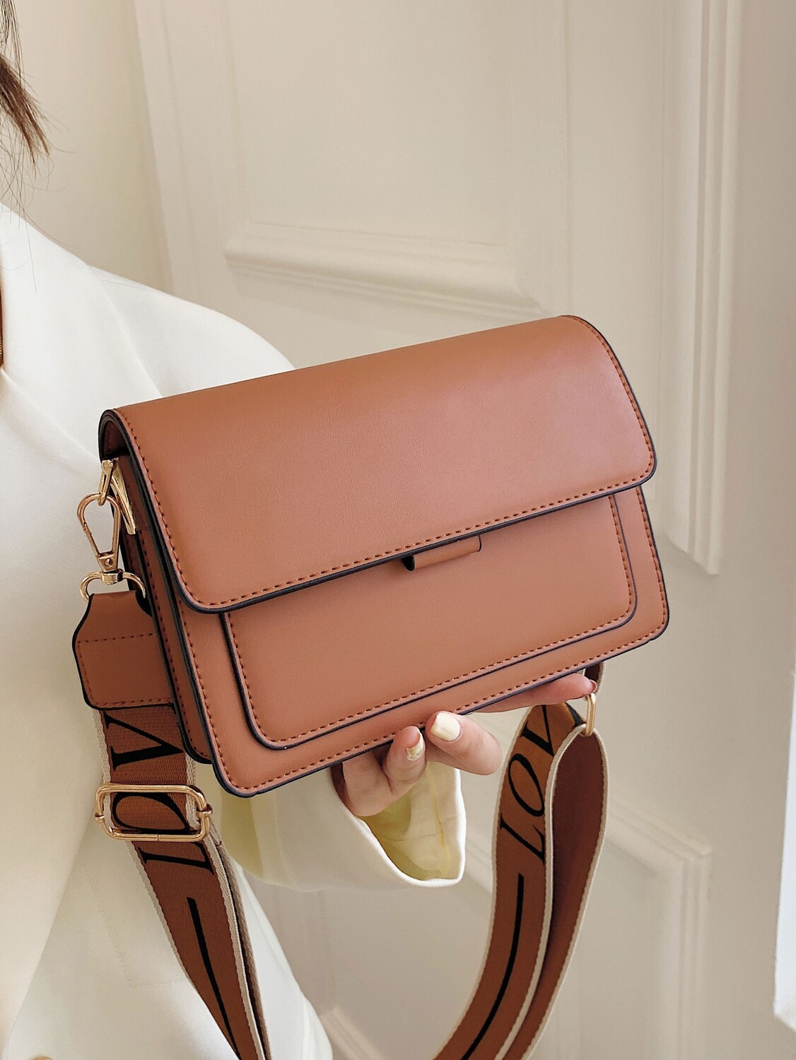 

Минималистичная квадратная сумка, Flap Bag, ржаво-коричневый