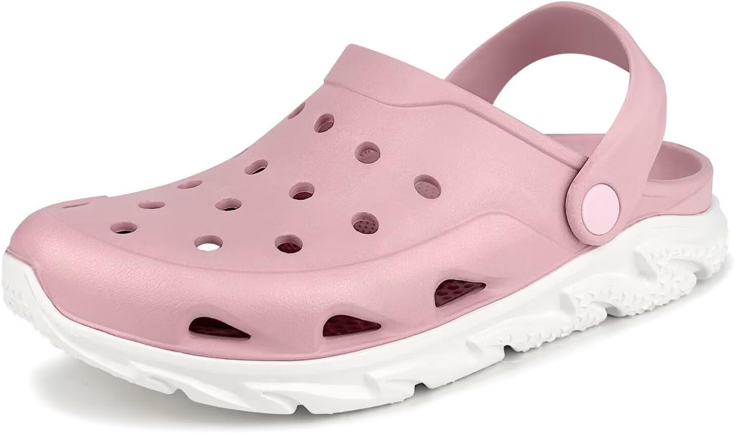 

Садовые сабо для мужчин и женщин с поддержкой свода стопы, легкие унисекс шлепанцы с двуцветным дизайном, нескользящие сандалии для улицы, пляжа, сада, бассейна и дома Scecocrs, белый/розовый